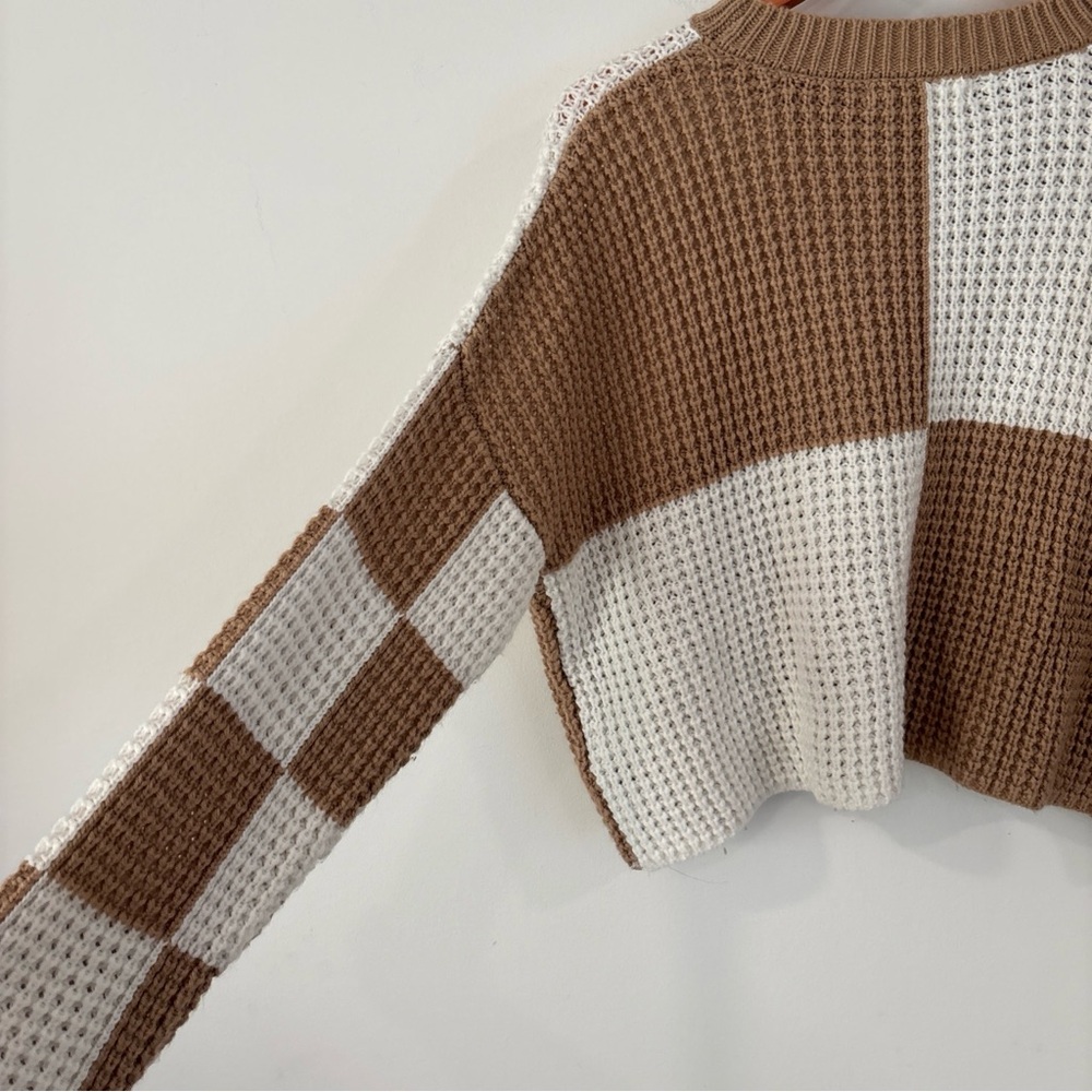 Moon & Madison Checked Sweater XS Brown and cream. - Picture 5 of 6